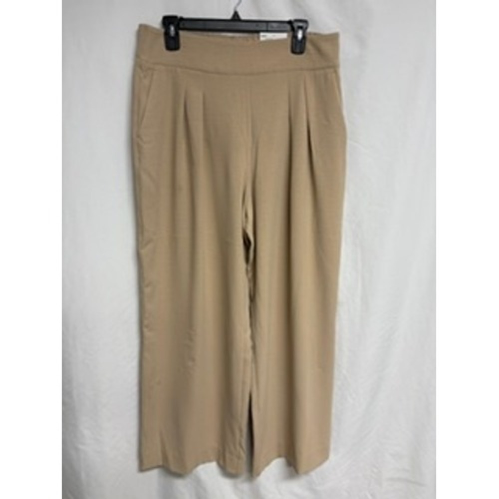 Nine West Womens Tan Beige Pull-on Wide Leg Mid Rise Pleated Dress Pants Large